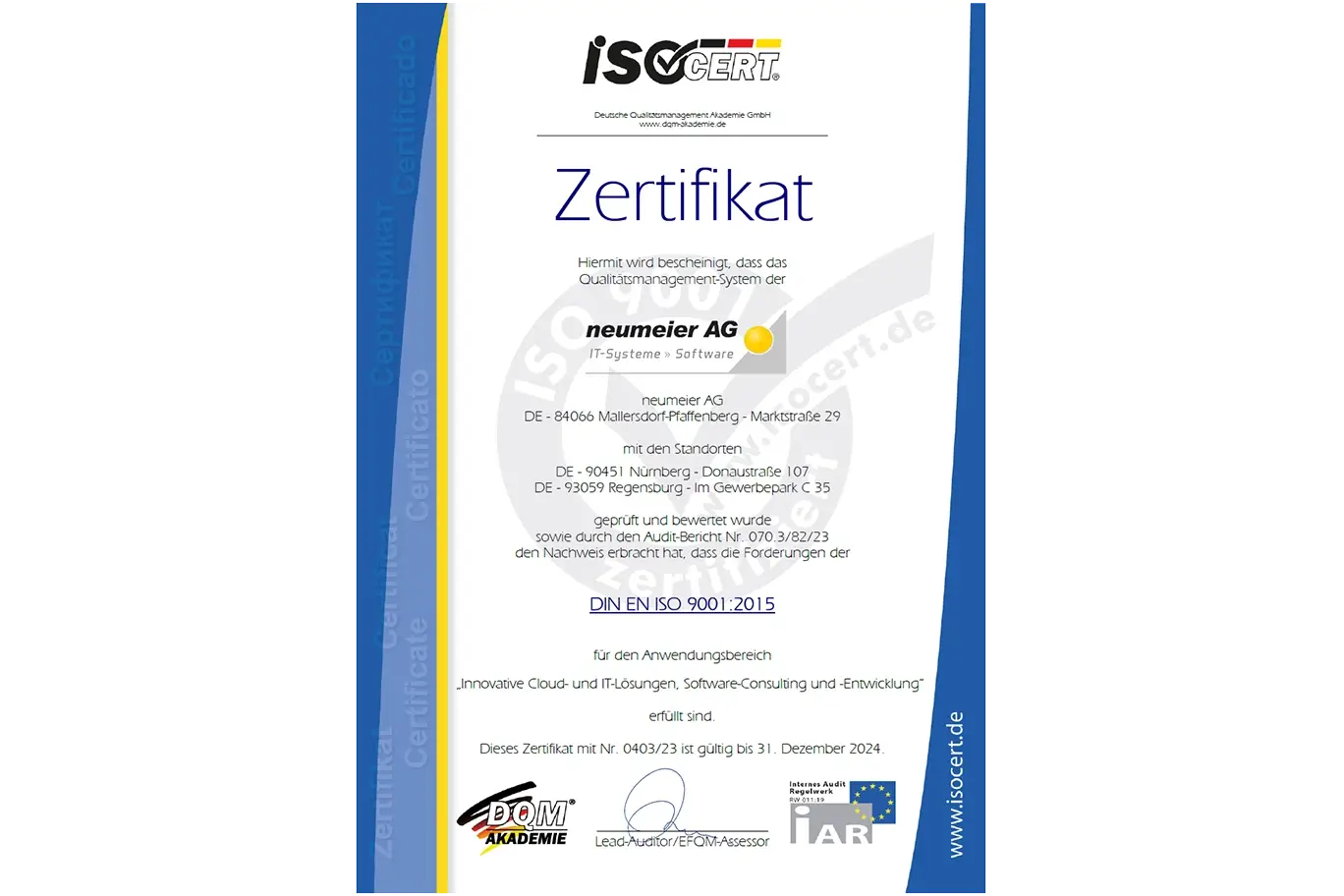 ISO Zertifikat 9100:2015